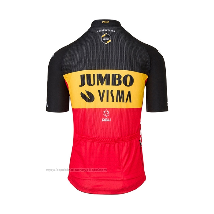 2022 Maillot Cyclisme Jumbo Visma Noir Jaune Rouge Manches Courtes et Cuissard